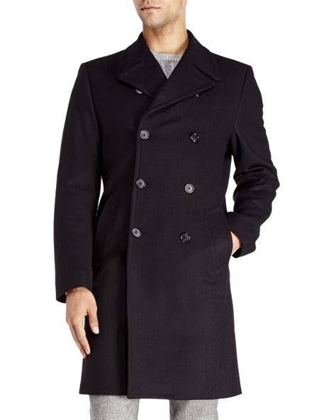 men's black double breasted overcoat